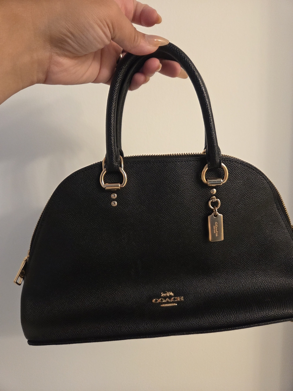 Coach Black Leather Dome Satchel with Gold Hardware